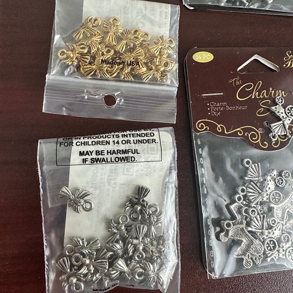 125 Charms! Assorted Gold and Silver Baby Charms Jewelry Making Crafts Supplies - Picture 2 of 7